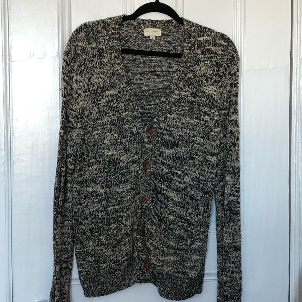 Club Monaco Marled Knit Cardigan - White/Navy (M)